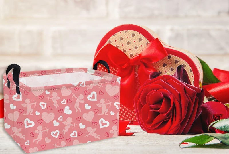 ESSME Rectangular Valentine's Day Baskets Girls Storage Box,Pink Heart Storage Bins Organizer with Handles for Girls Room Decor,Gift Basket,Shelf Basket,(Pink love basket) - Image 5